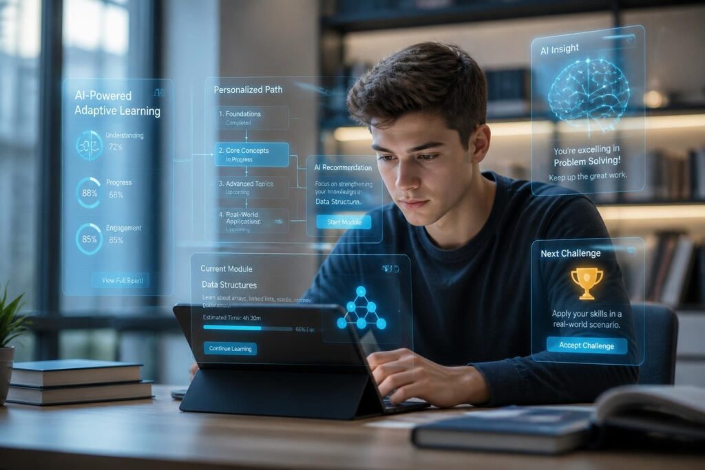 découvrez comment l'apprentissage adaptatif utilise l'intelligence artificielle pour personnaliser les parcours éducatifs et optimiser l'expérience d'apprentissage.