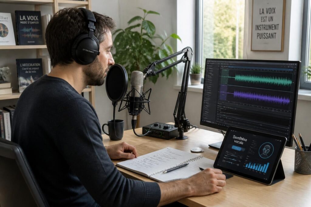 Voix off e-learning : script, enregistrement, synthèse vocale